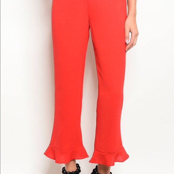 Red Ruffle Hem Pants - Picture 2 of 3